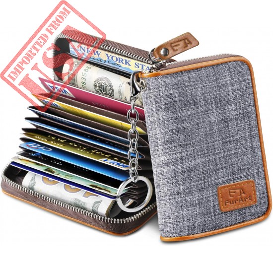 FurArt Credit Card Wallet, Zipper Card Cases Holder for Men Women, RFID Blocking, Key Chain, 12 Slots, Compact Size