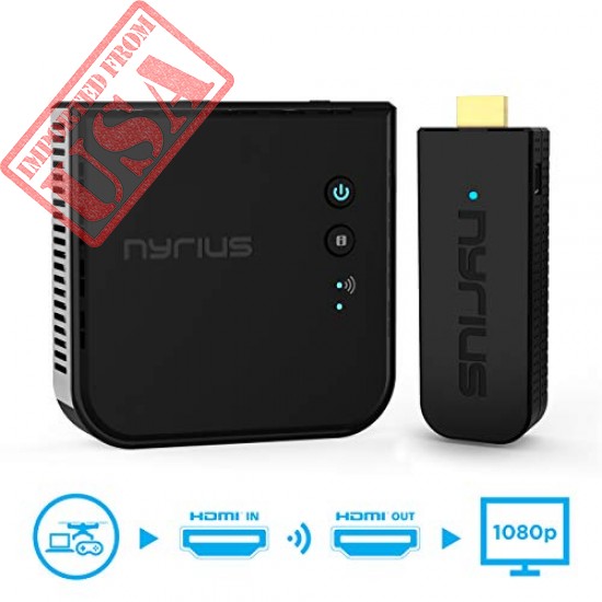 Nyrius Aries Pro Wireless HDMI Transmitter and Receiver to Stream HD 1080p 3D Video from Laptop, PC, Cable, Netflix, YouTube, PS4, Xbox 1, Drones, Pro Camera, to HDTV/Projector/Monitor (NPCS600)