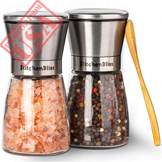 Professional Salt and Pepper Grinder Set – Premium Stainless Steel Salt and Pepper Shakers with Ceramic Spice Grinder Mill for Adjustable Coarseness - Free Bonus.