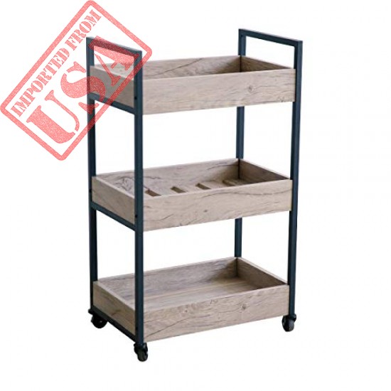 Roomfitters 3 Tier Rolling Utility Storage Cart, Kitchen Serving Bar Cart, Multipurpose Bathroom Nursery, Oak