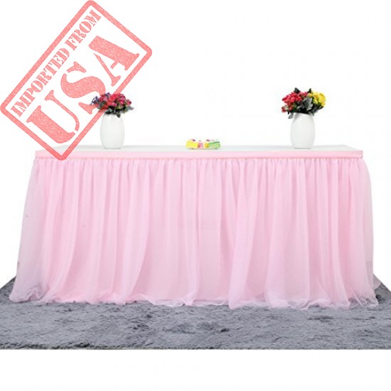 Suppromo 14ft Pink Table Skirt Tulle Tutu Table Cloth for Rectangle or Round Table for Party,Wedding,Birthday Party&Home Decoration,Table Skirting (L14(ft) H 30in, Pink)