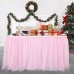 Suppromo 14ft Pink Table Skirt Tulle Tutu Table Cloth for Rectangle or Round Table for Party,Wedding,Birthday Party&Home Decoration,Table Skirting (L14(ft) H 30in, Pink)