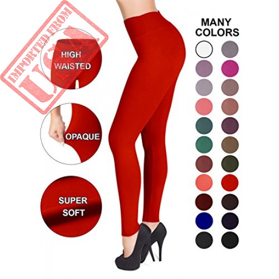 SATINA High Waisted Leggings – 22 Colors – Super Soft Full Length Opaque Slim (Plus Size, Red)