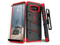 Zizo BOLT Series compatible with Samsung Galaxy Note 8 Case Military Grade Drop Tested with Tempered Glass Screen Protector Holster BLACK RED