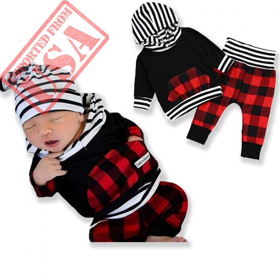 outfit baby boy girl long sleeve black hoodie with check pocket shop online in pakistan