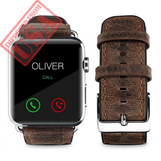 Top4cus Genuine Leather I watch Strap Replacement Band Stainless Metal Clasp, Apple Watch Series Made in USA 