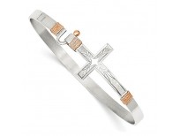 Buy ICE CARATS 925 Sterling Silver 14kt Rose Accent Cross Religious Hook Catch Bangle Bracelet Online in Paksitan