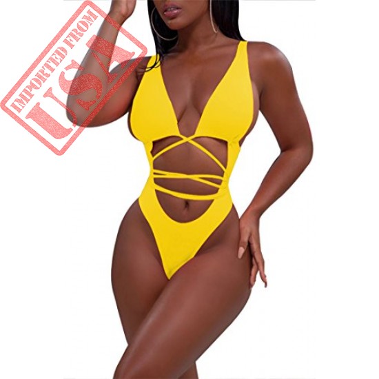 Women Yellow Hot Sexy String Thong Bikini Swimsuits Swimwear M