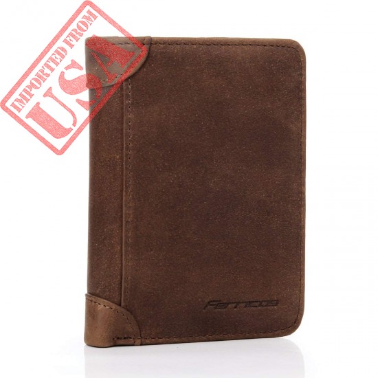 BUY FERRICOS RFID MEN COWHIDE LEATHER PORTRAIT SHORT PURSE EXTRA CAPACITY TRIFOLD INNER POCKET WALLET CARD CASE CASH COIN BAG MONEY CLIP ID PHOTO HOLDER MEN'S GIFT CRAZY HORSE BROWN IMPORTED FROM USA