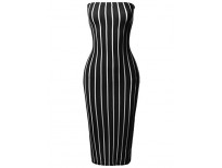 Tight Fit Pinstripe Print Body-Con Tube Midi Dress Black 3XL