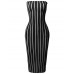 Tight Fit Pinstripe Print Body-Con Tube Midi Dress Black 3XL