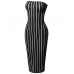 Tight Fit Pinstripe Print Body-Con Tube Midi Dress Black 3XL