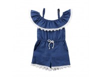 toddler little girl demin off shoulder ruffle pocket romper jumpsuit shop online in pakistan