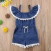 toddler little girl demin off shoulder ruffle pocket romper jumpsuit shop online in pakistan