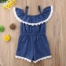 toddler little girl demin off shoulder ruffle pocket romper jumpsuit shop online in pakistan