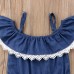 toddler little girl demin off shoulder ruffle pocket romper jumpsuit shop online in pakistan